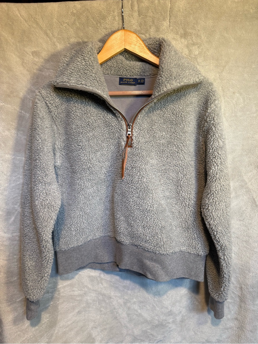 Polo Ralph Lauren Women’s Gray Sherpa Half Zip Fleece Sweater Size XS